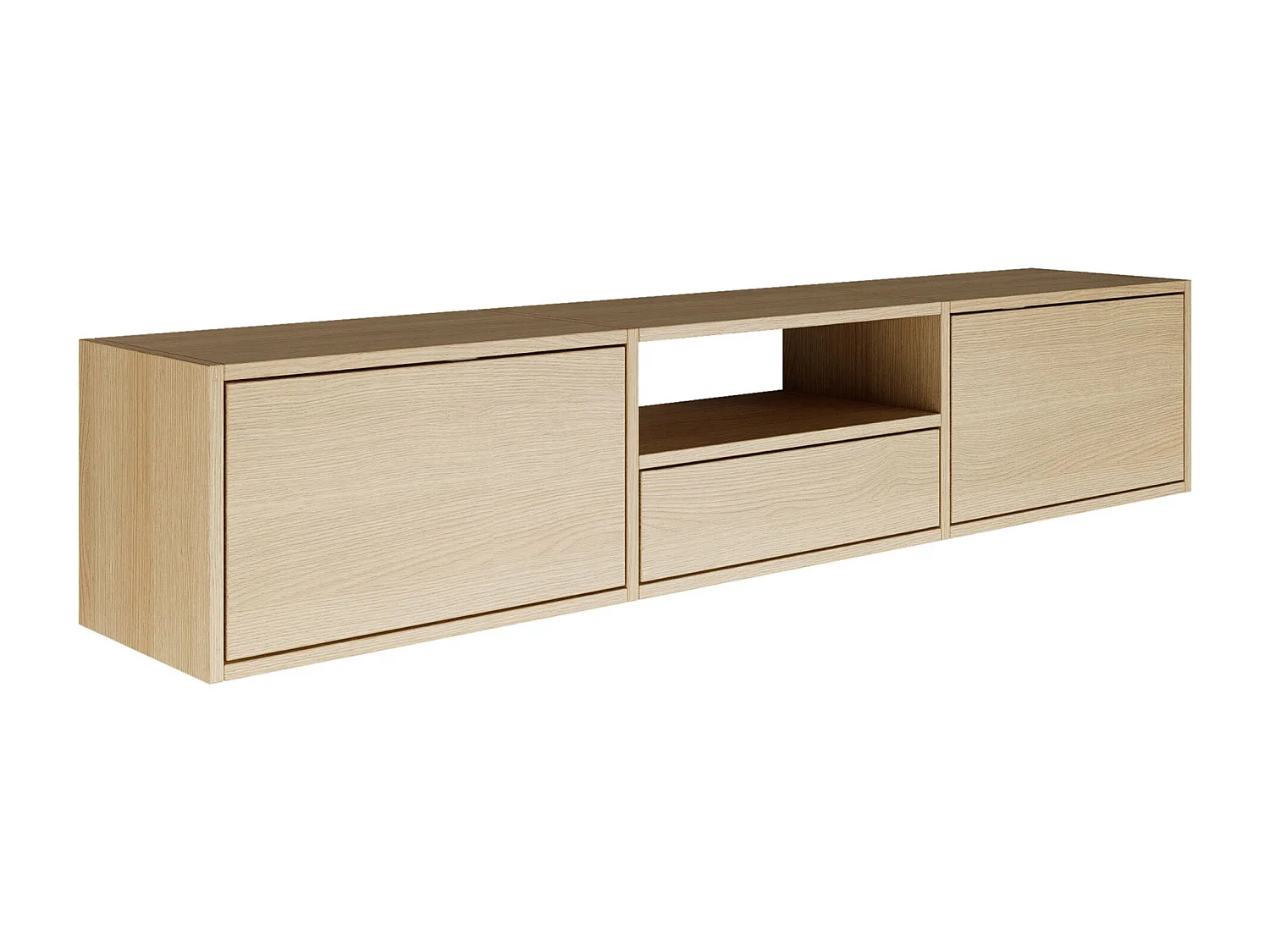 Meuble TV avec 3 abattants et une étagère – aspect chêne – 150 cm – FRAMME