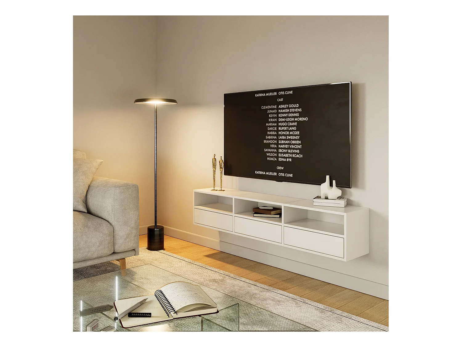 TV-Lowboard mit 3 Klappen und Ablagen – Weiß – 150 cm – FRAMME