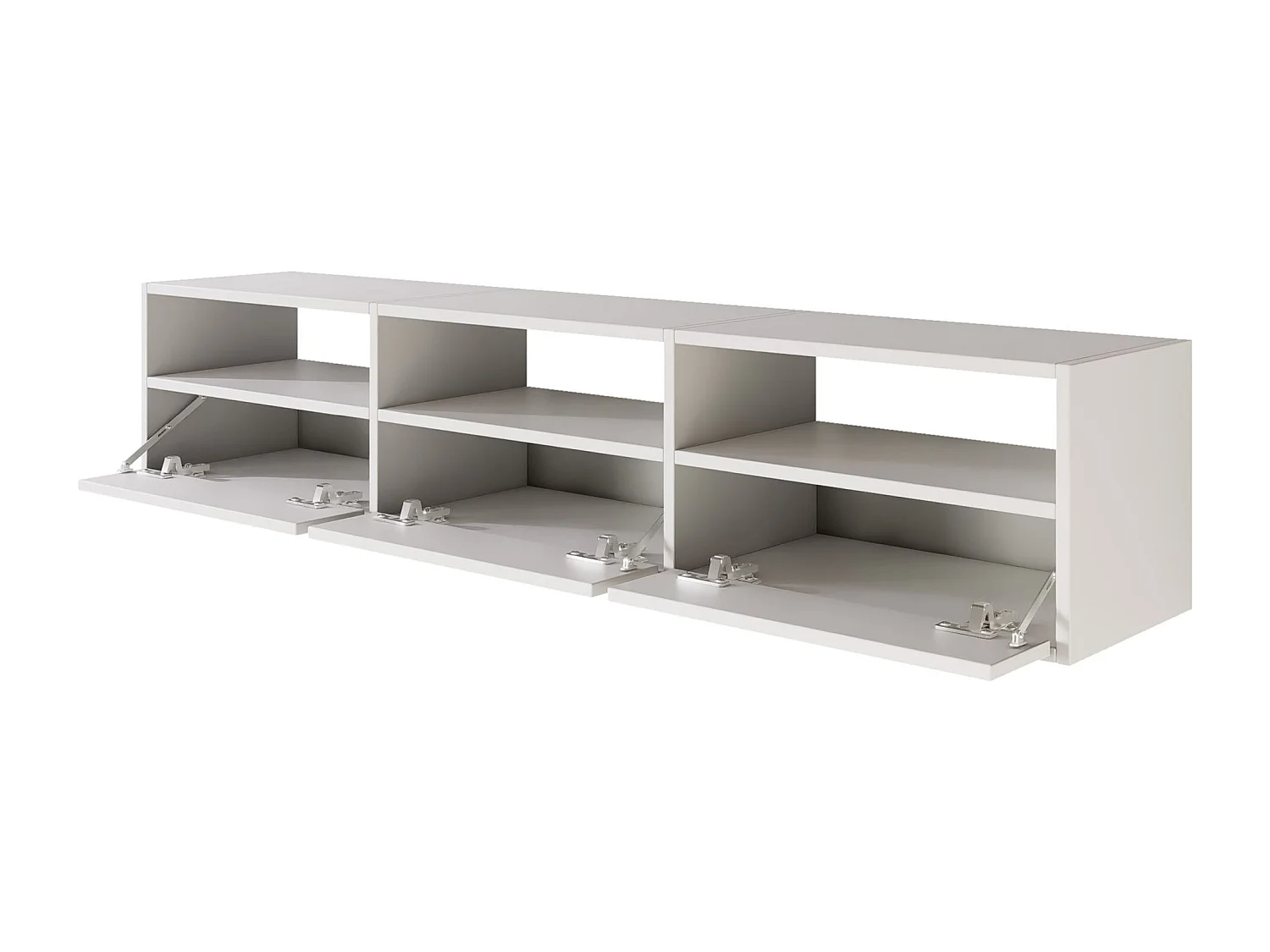 Meuble TV avec 3 abattants et étagères – blanc – 150 cm – FRAMME