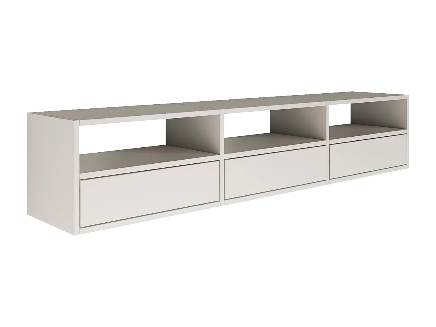 Meuble TV avec 3 abattants et étagères – blanc – 150 cm – FRAMME