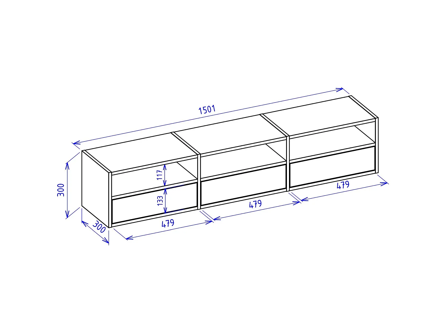 Meuble TV avec 3 abattants et étagères – blanc – 150 cm – FRAMME