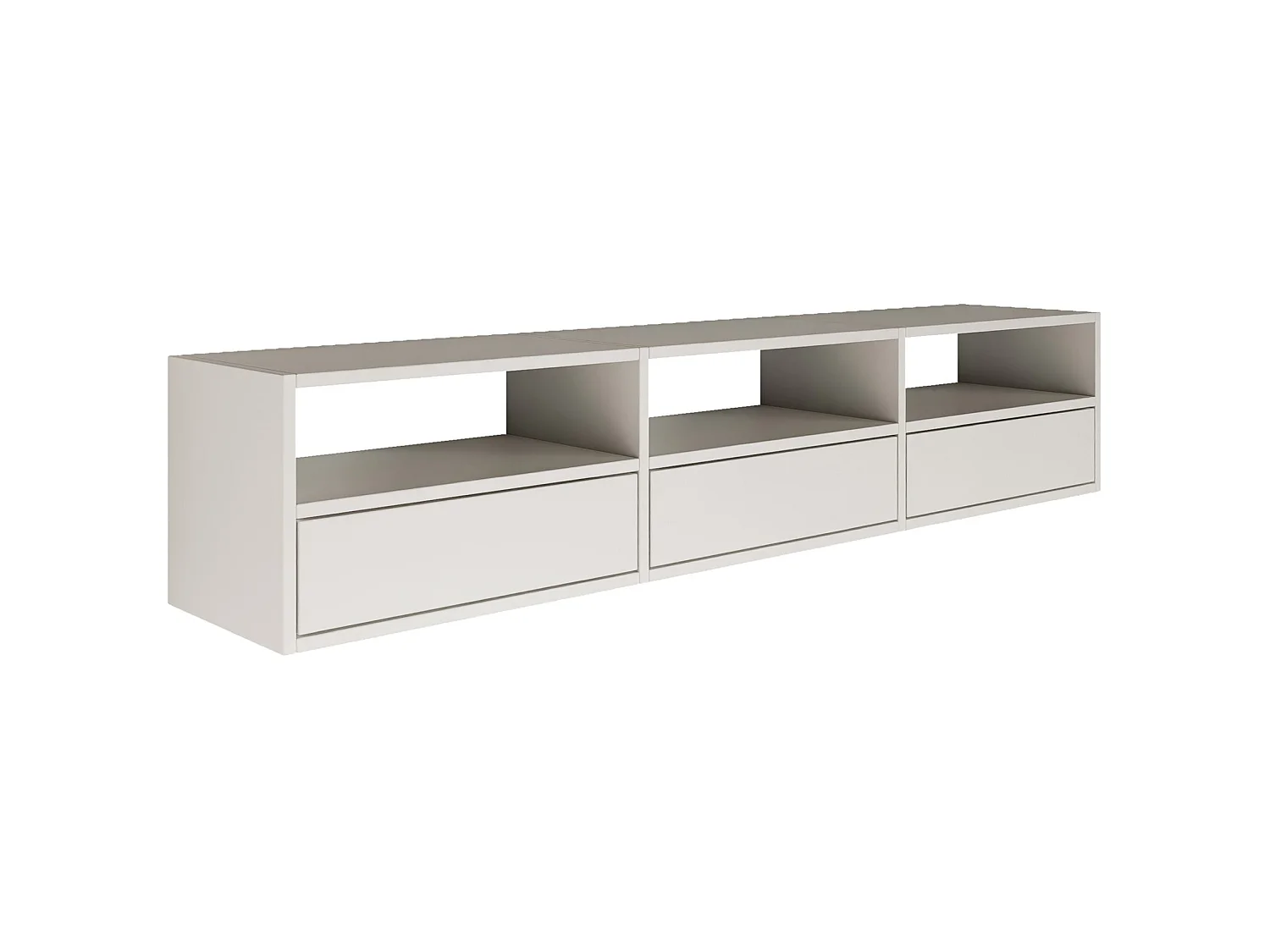 Meuble TV avec 3 abattants et étagères – blanc – 150 cm – FRAMME
