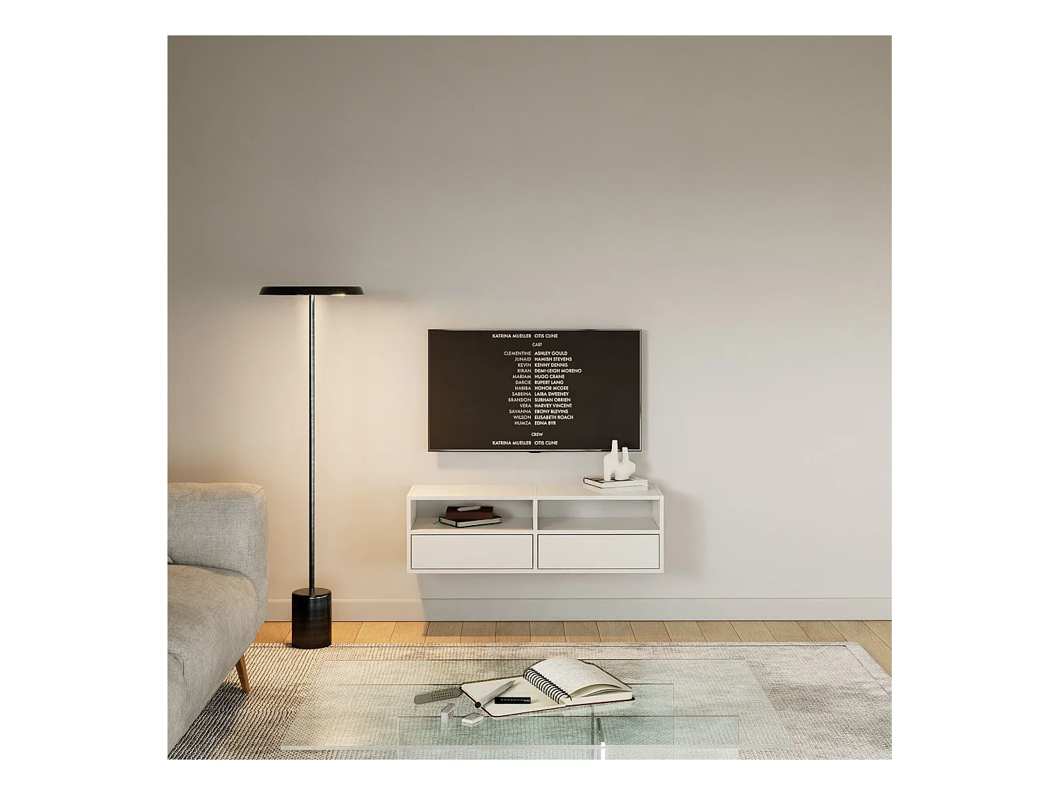 TV-meubel met 2 kleppen en vakken – wit – 100 cm – FRAMME