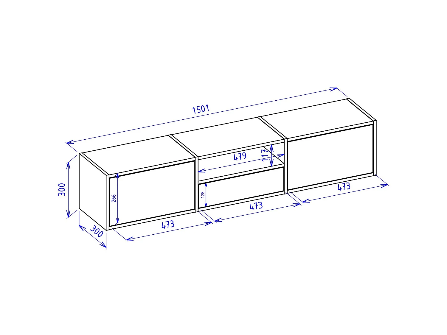 TV-Lowboard mit 3 Klappen und einer Ablage – Schwarz – 150 cm – FRAMME