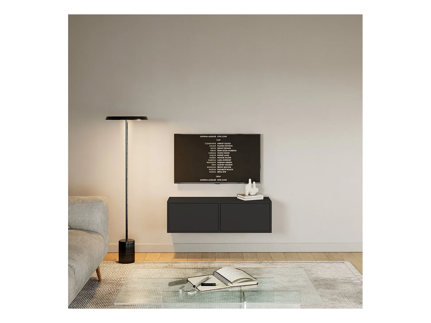 Meuble TV avec 2 abattants – noir – 100 cm – FRAMME