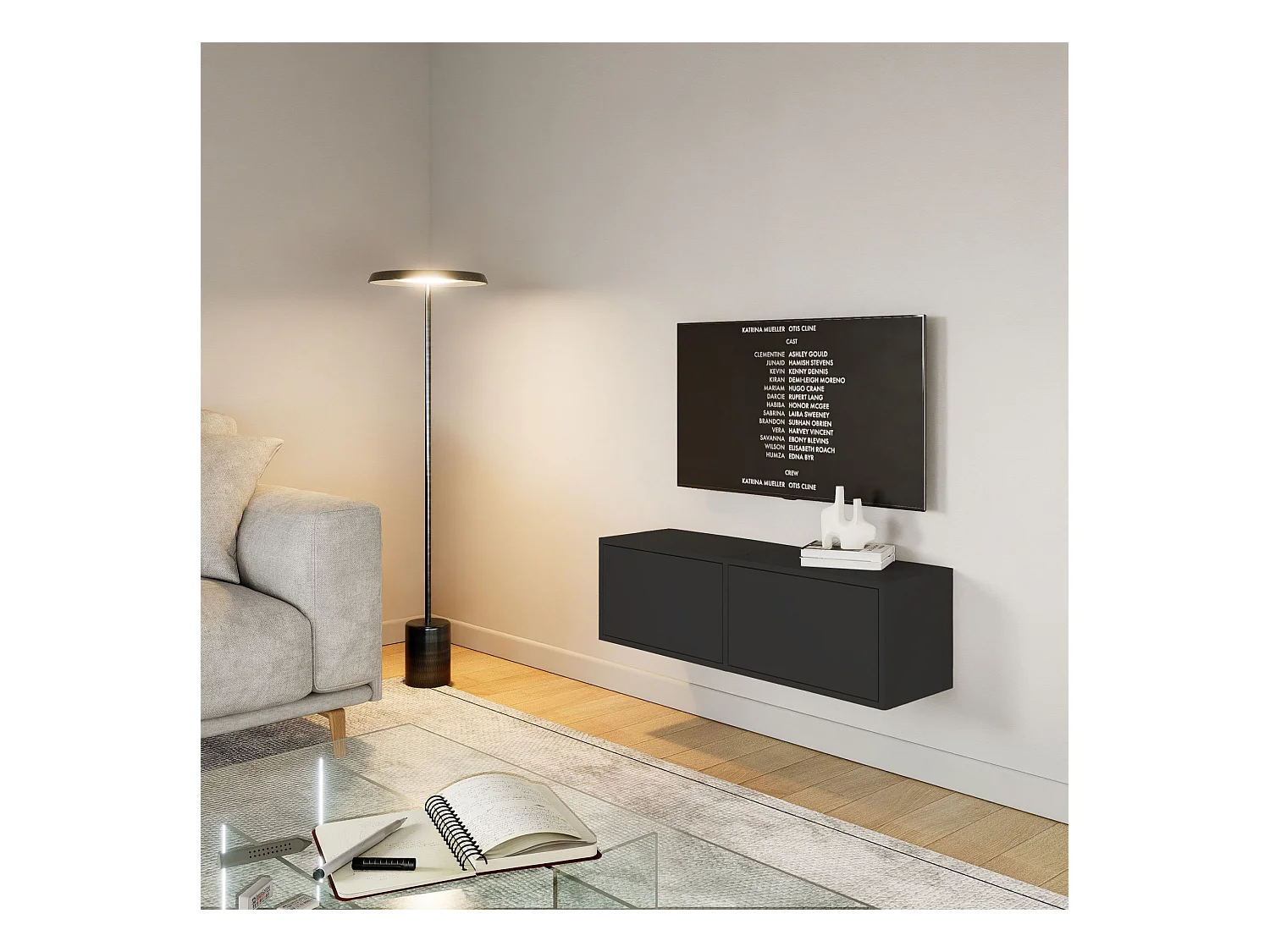 Meuble TV avec 2 abattants – noir – 100 cm – FRAMME