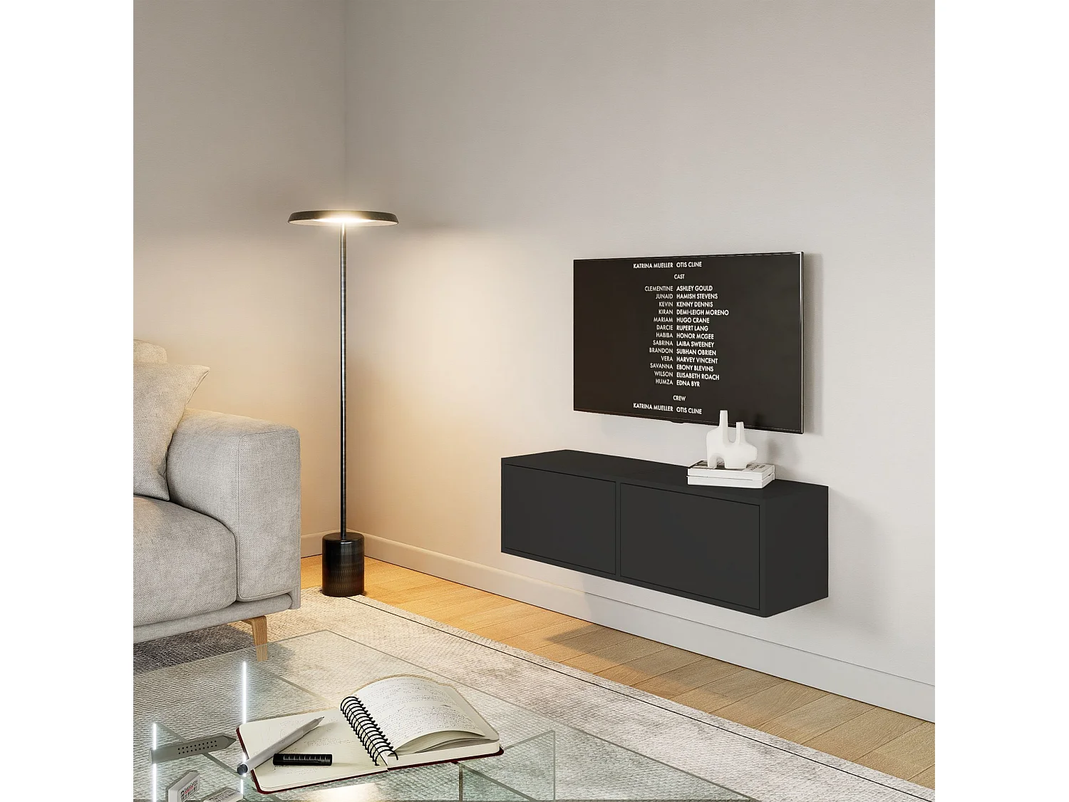 Meuble TV avec 2 abattants – noir – 100 cm – FRAMME