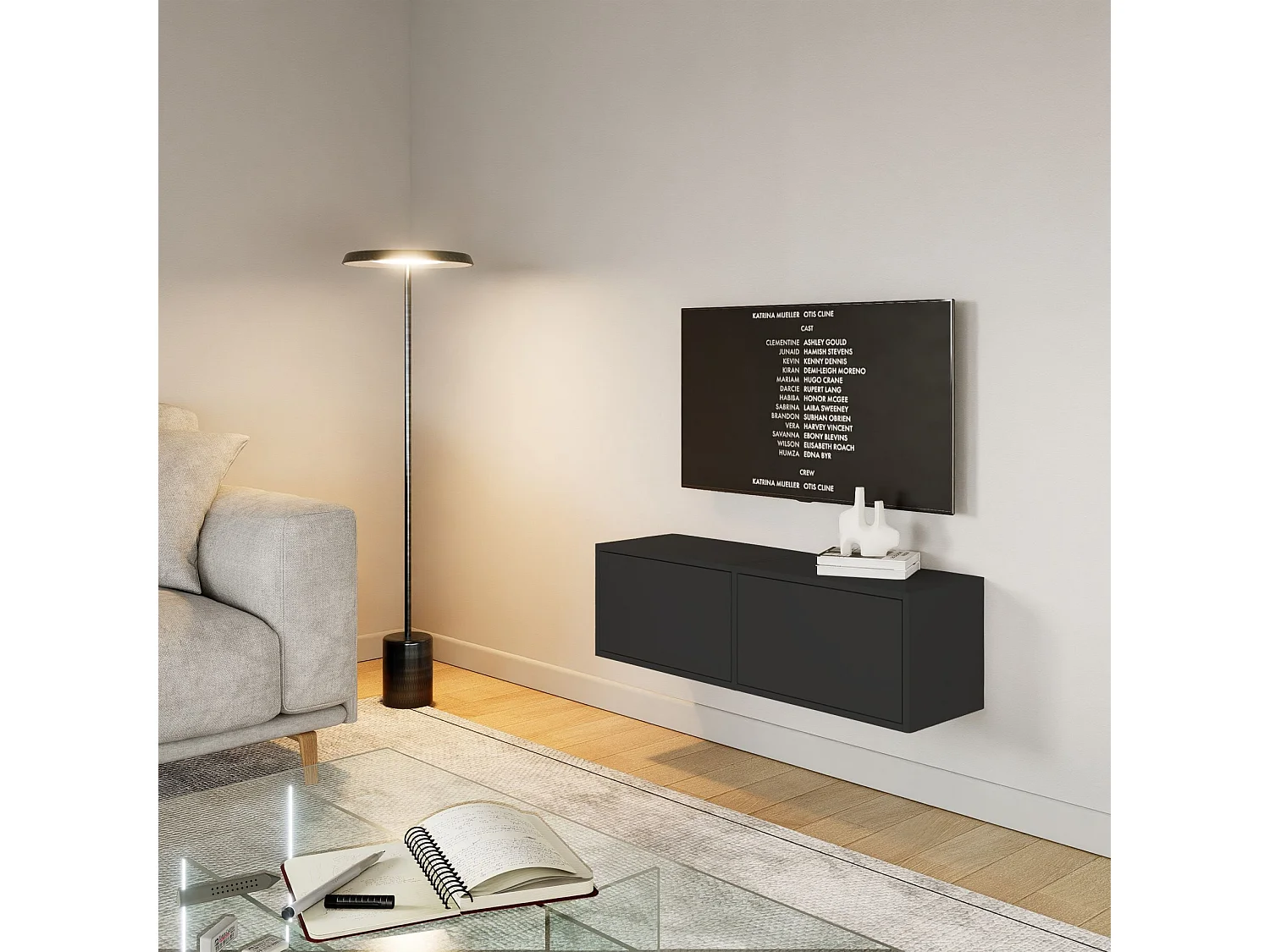 TV-Lowboard mit 2 Klappen – Schwarz – 100 cm – FRAMME