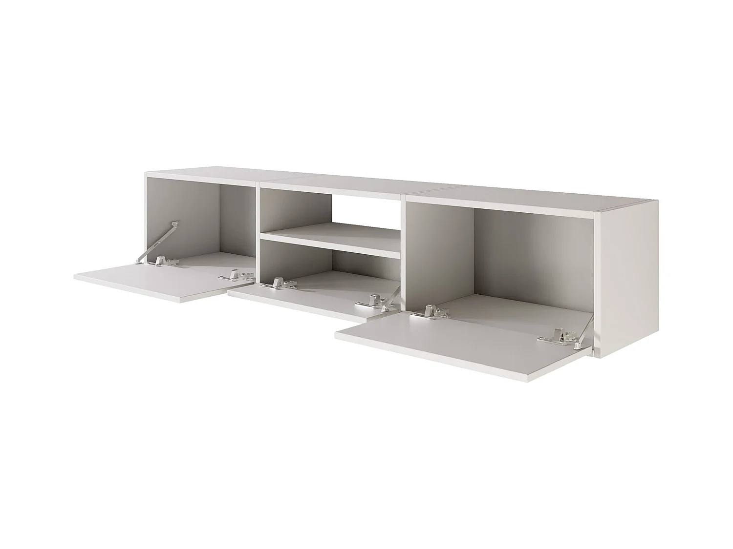 Meuble TV avec 3 abattants et une étagère – blanc – 150 cm – FRAMME