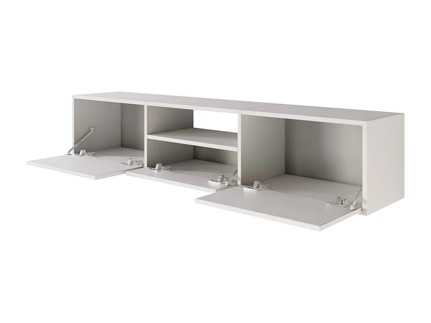 Meuble TV avec 3 abattants et une étagère – blanc – 150 cm – FRAMME