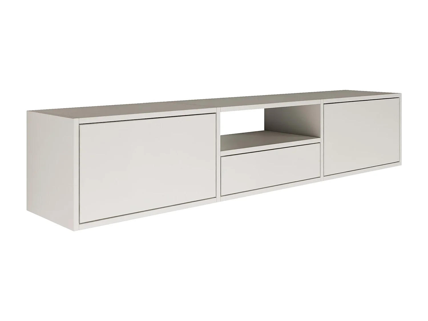 Meuble TV avec 3 abattants et une étagère – blanc – 150 cm – FRAMME