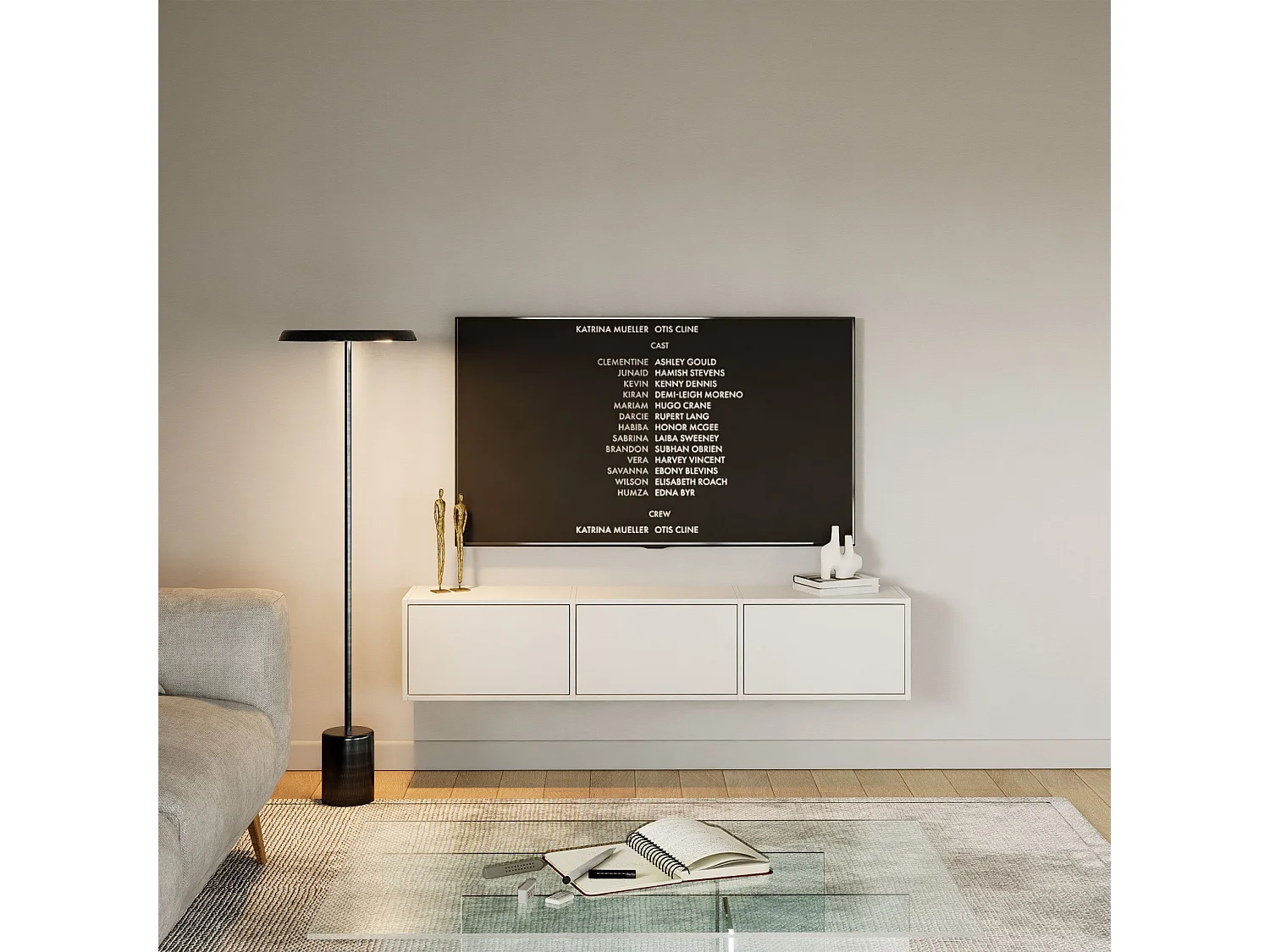 Meuble TV avec 3 abattants – blanc – 150 cm – FRAMME