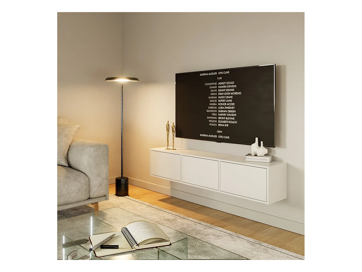 Meuble TV avec 3 abattants – blanc – 150 cm – FRAMME