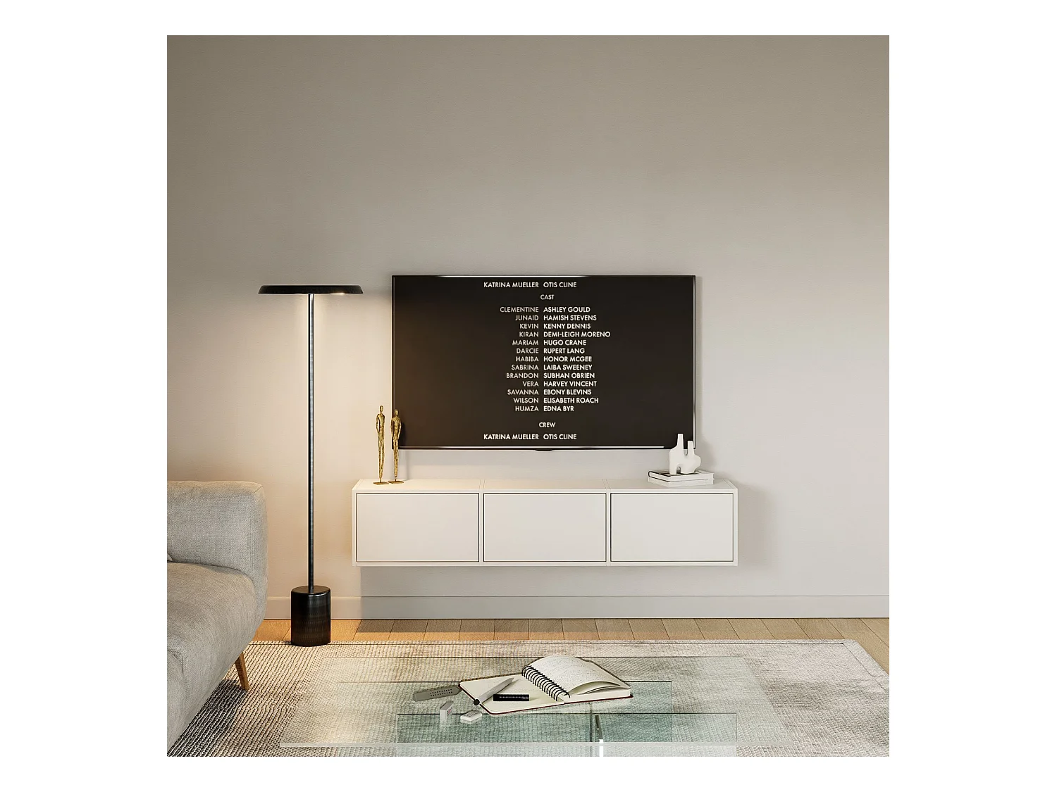 Meuble TV avec 3 abattants – blanc – 150 cm – FRAMME