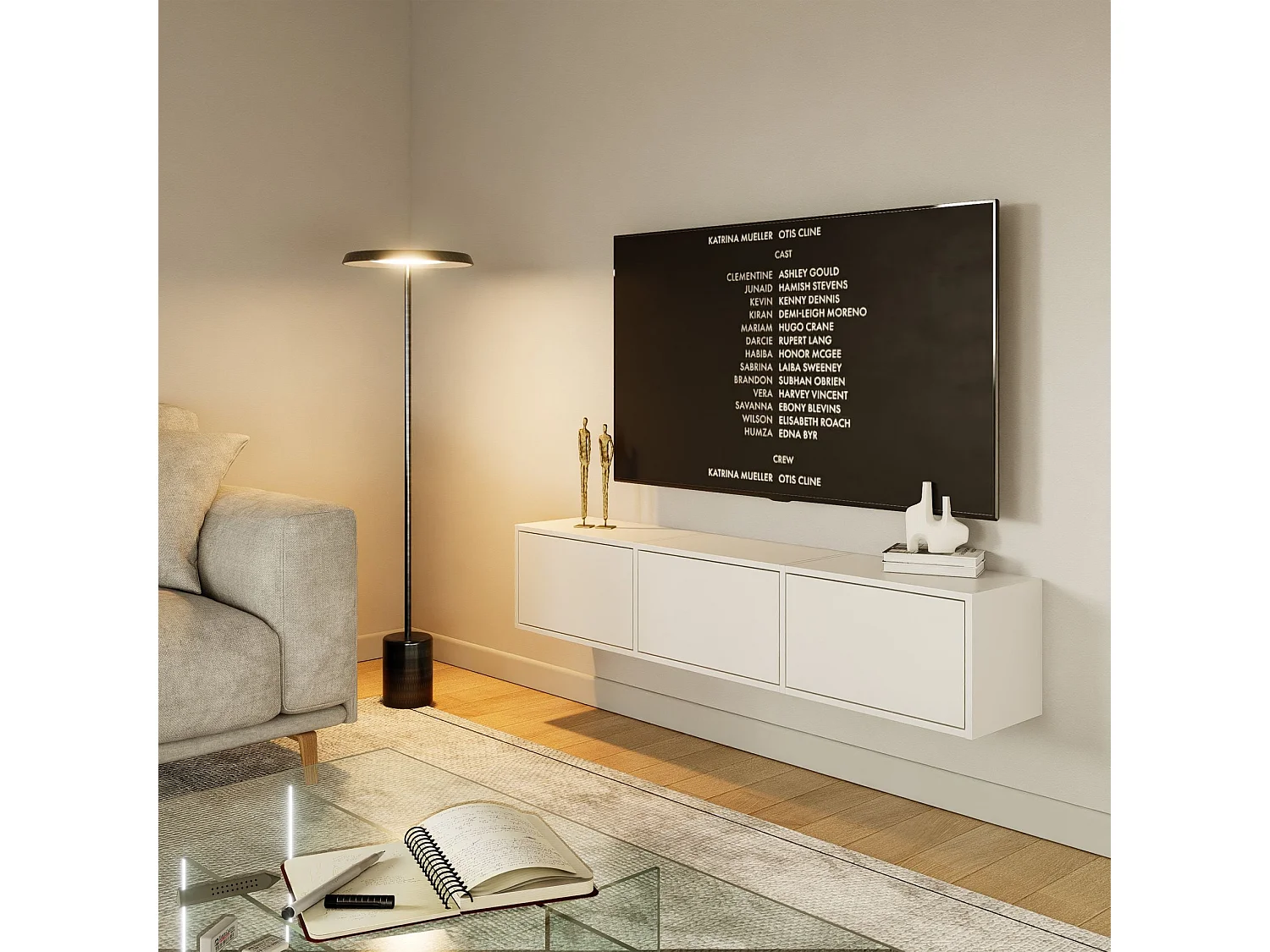 TV-Lowboard mit 3 Klappen – Weiß – 150 cm – FRAMME