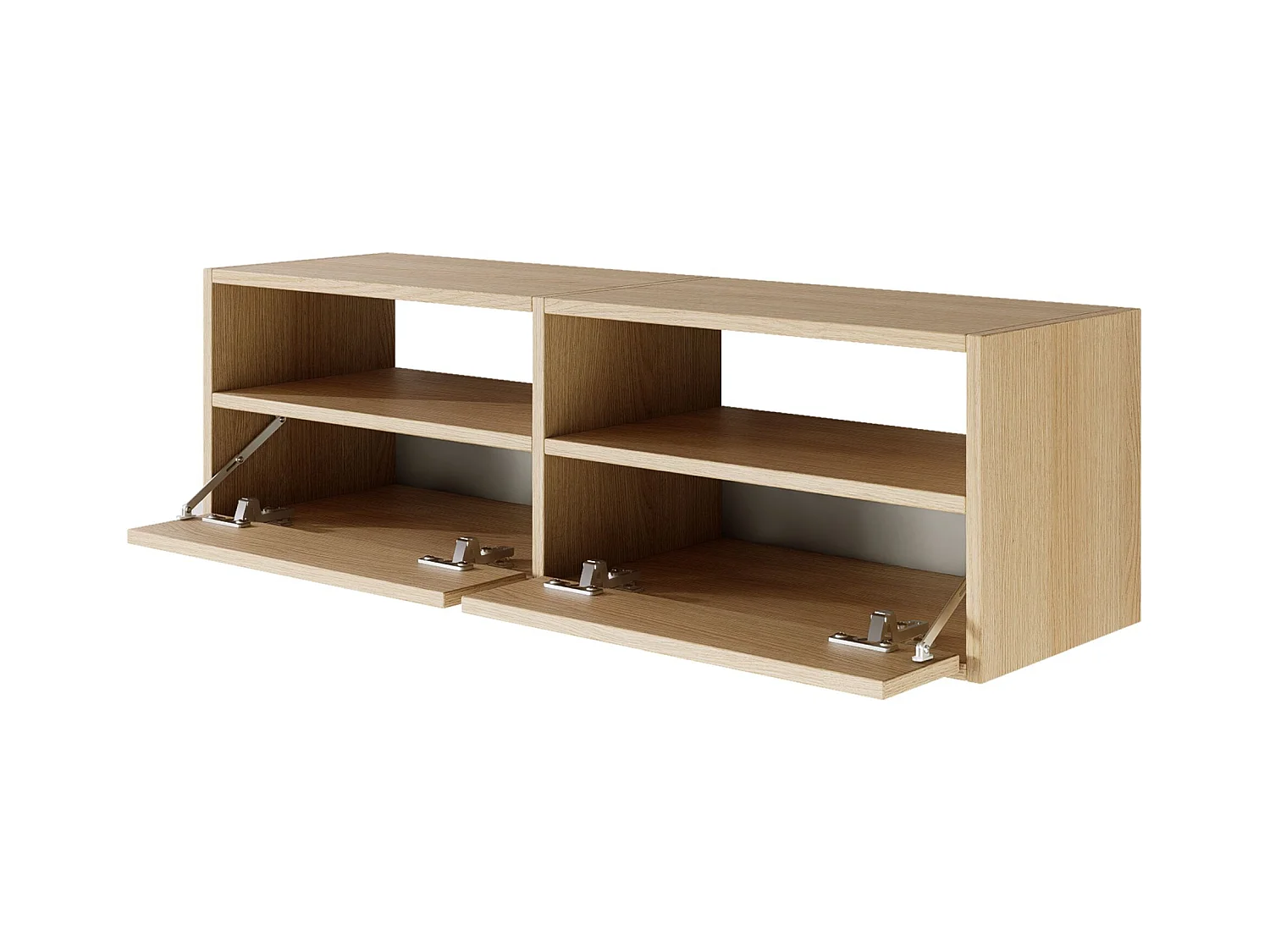 Meuble TV avec 2 abattants et étagères – aspect chêne – 100 cm – FRAMME