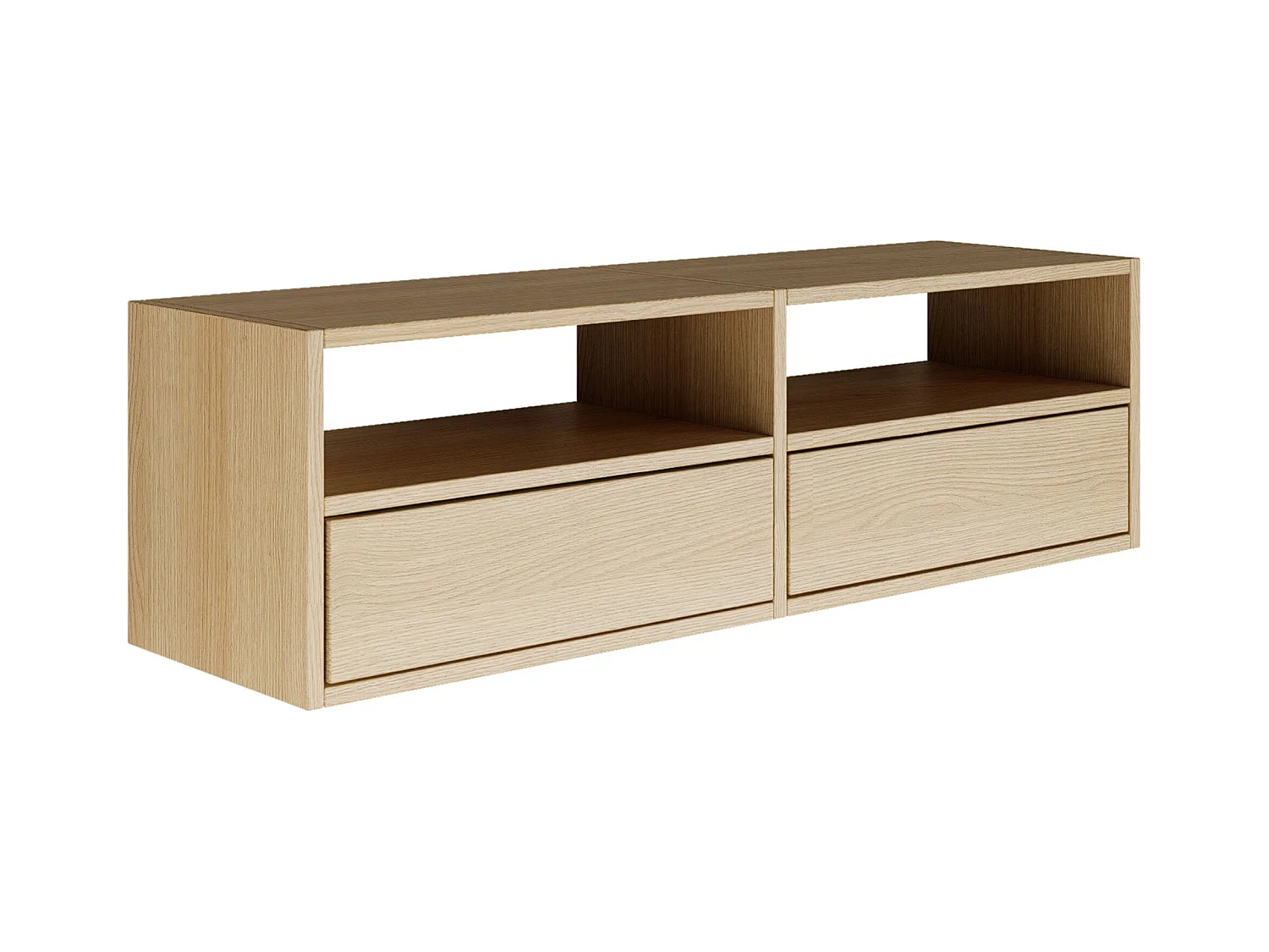 Meuble TV avec 2 abattants et étagères – aspect chêne – 100 cm – FRAMME