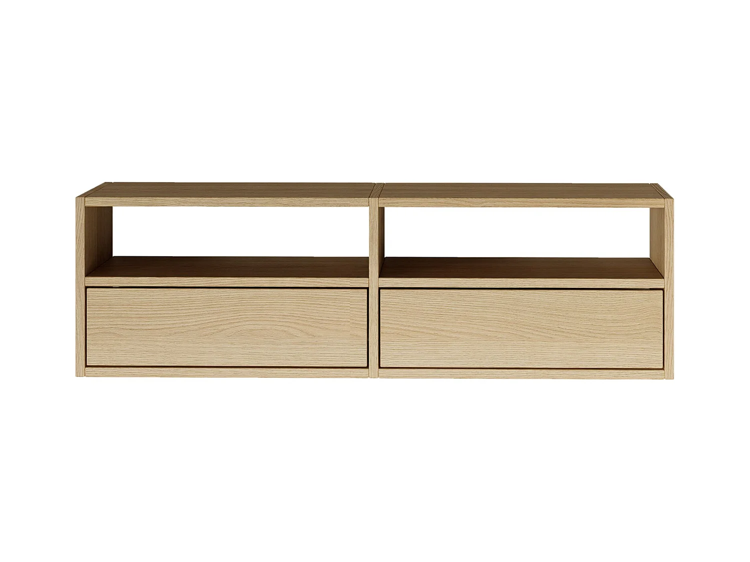 Meuble TV avec 2 abattants et étagères – aspect chêne – 100 cm – FRAMME