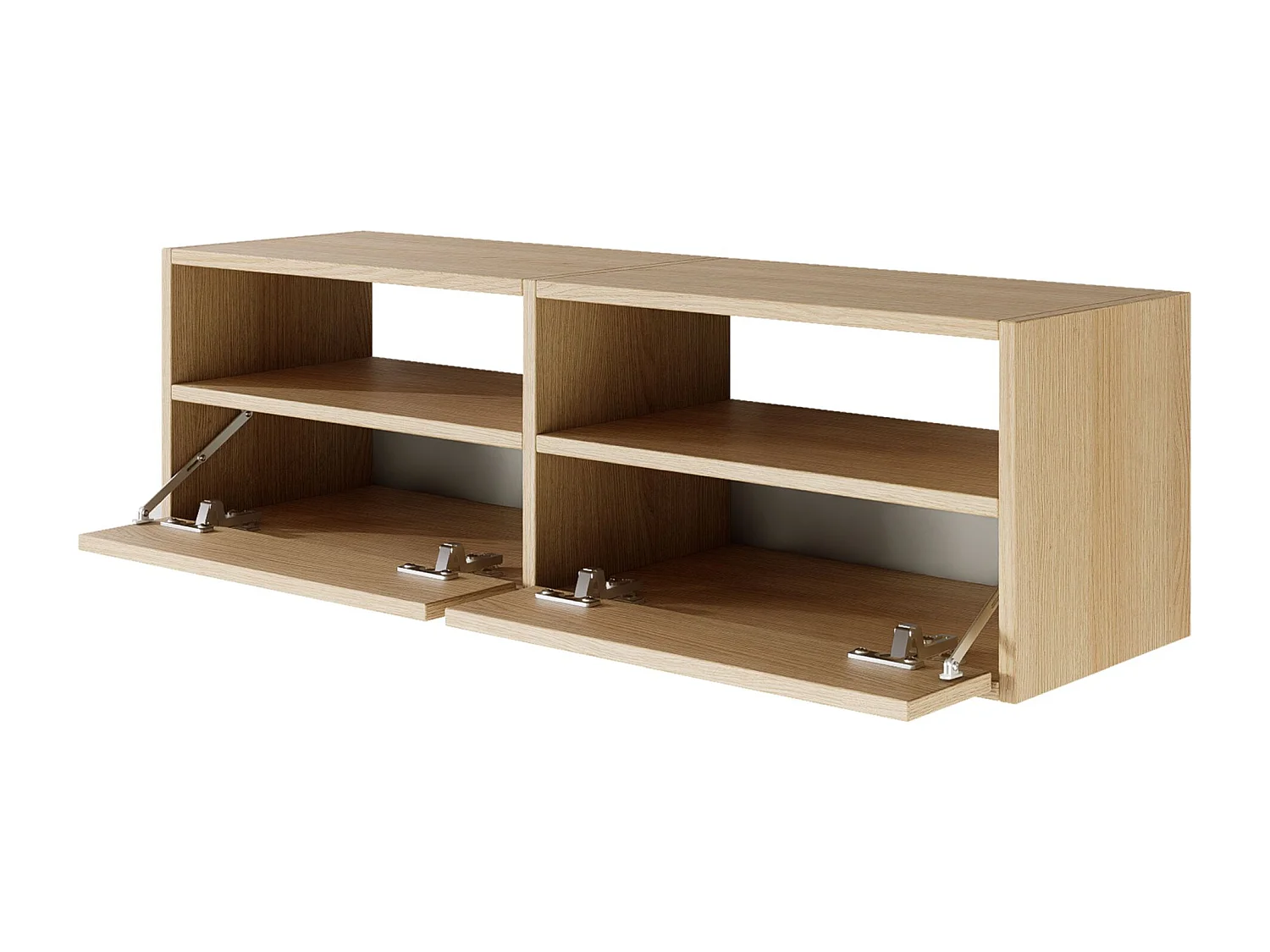 Meuble TV avec 2 abattants et étagères – aspect chêne – 100 cm – FRAMME