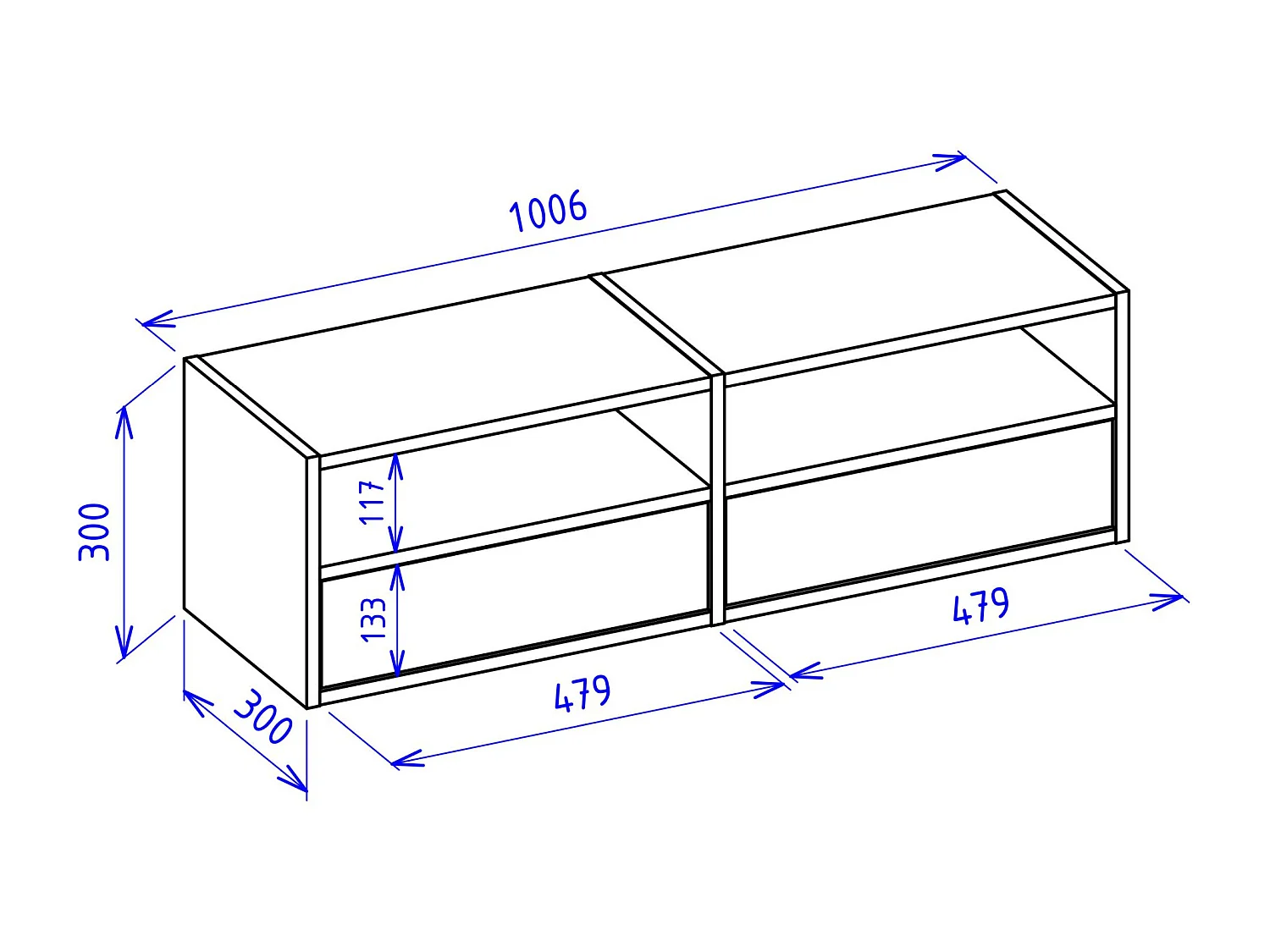 Meuble TV avec 2 abattants et étagères – aspect chêne – 100 cm – FRAMME