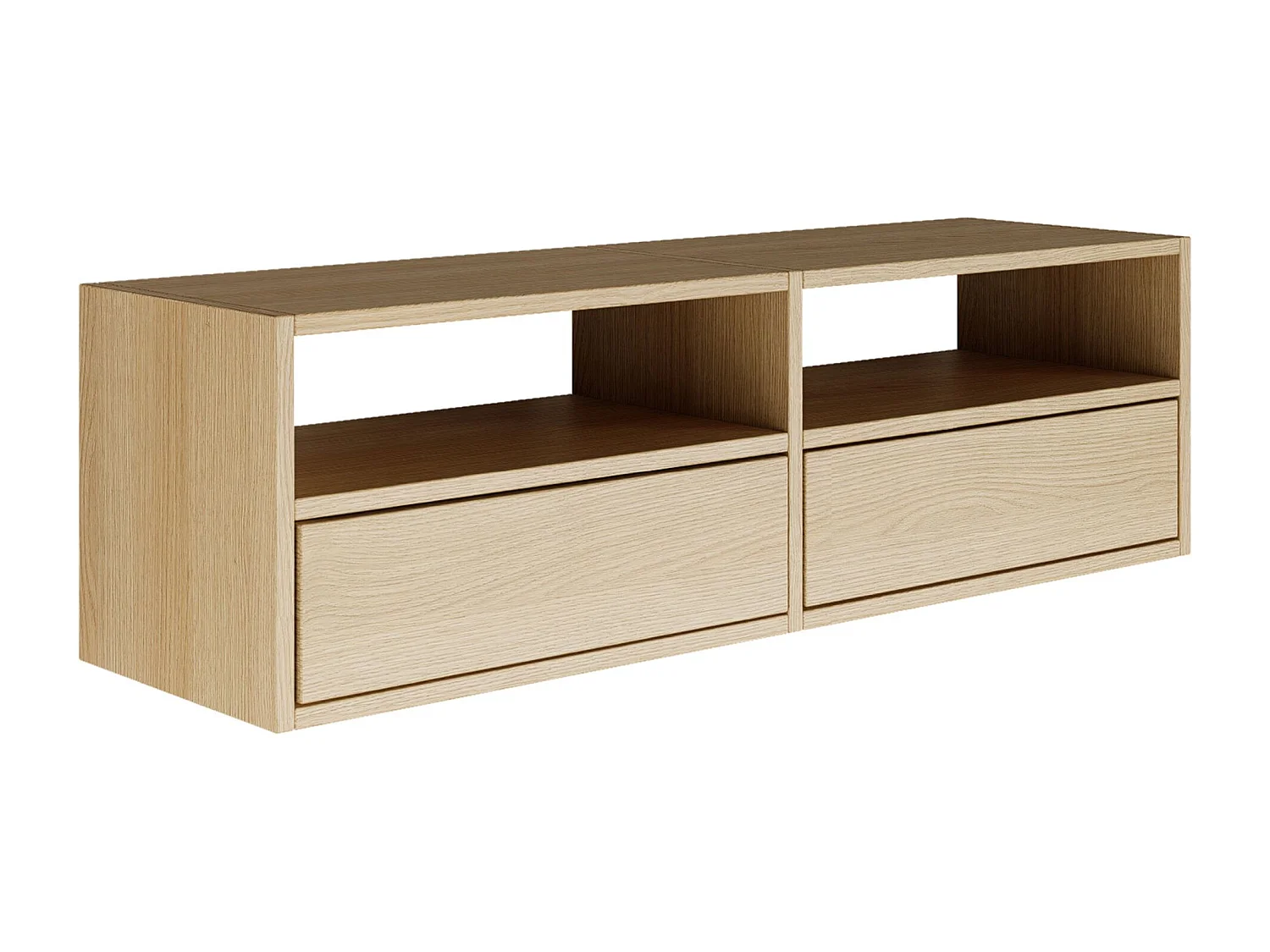 Meuble TV avec 2 abattants et étagères – aspect chêne – 100 cm – FRAMME