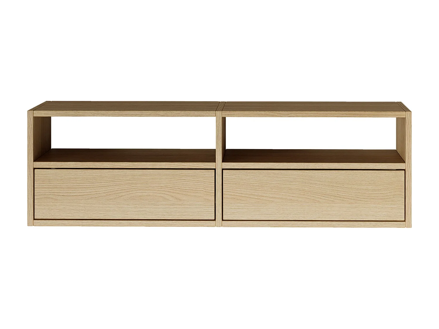 Meuble TV avec 2 abattants et étagères – aspect chêne – 100 cm – FRAMME