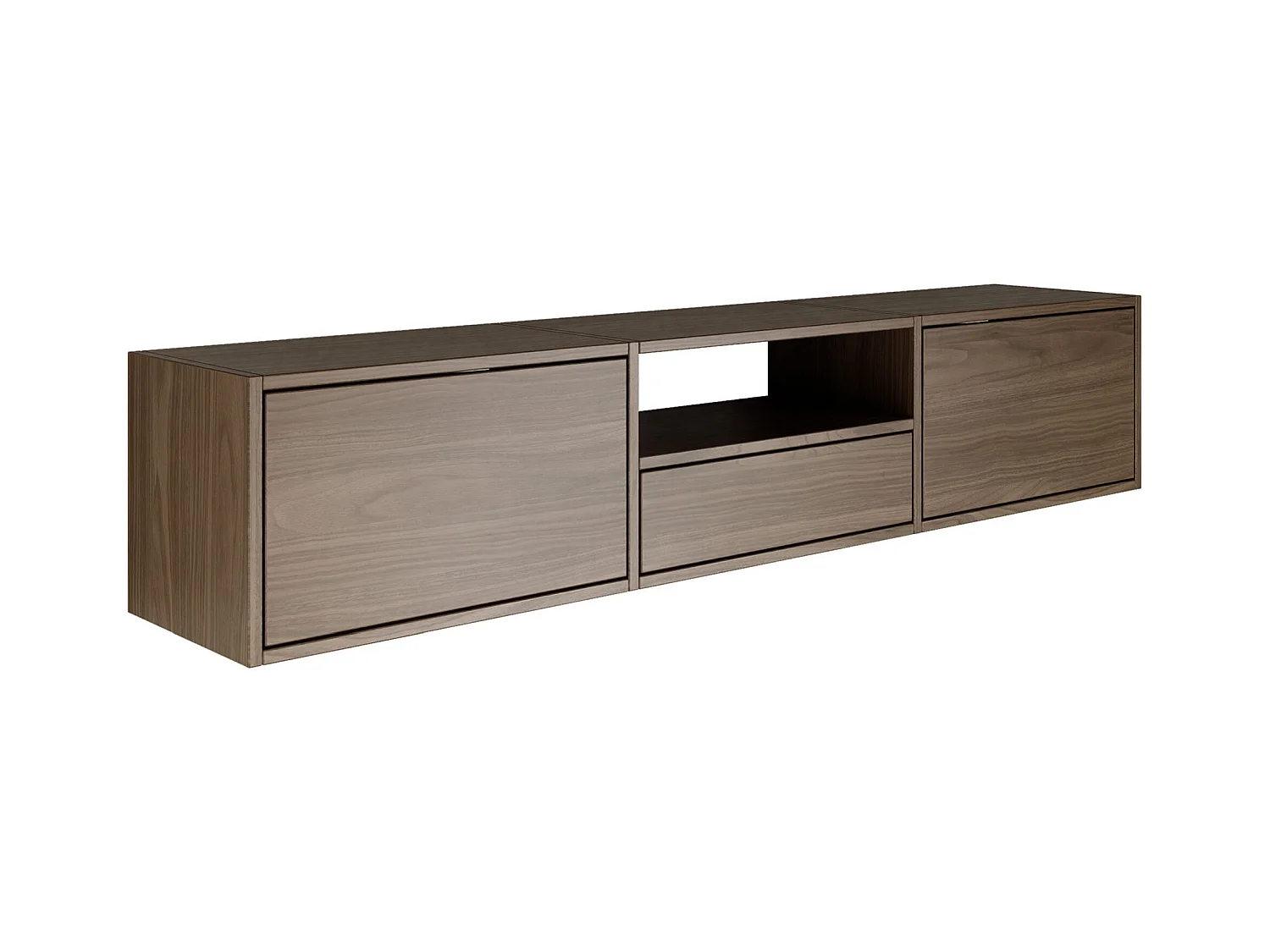 Meuble TV avec 3 abattants et une étagère – aspect noyer – 150 cm – FRAMME