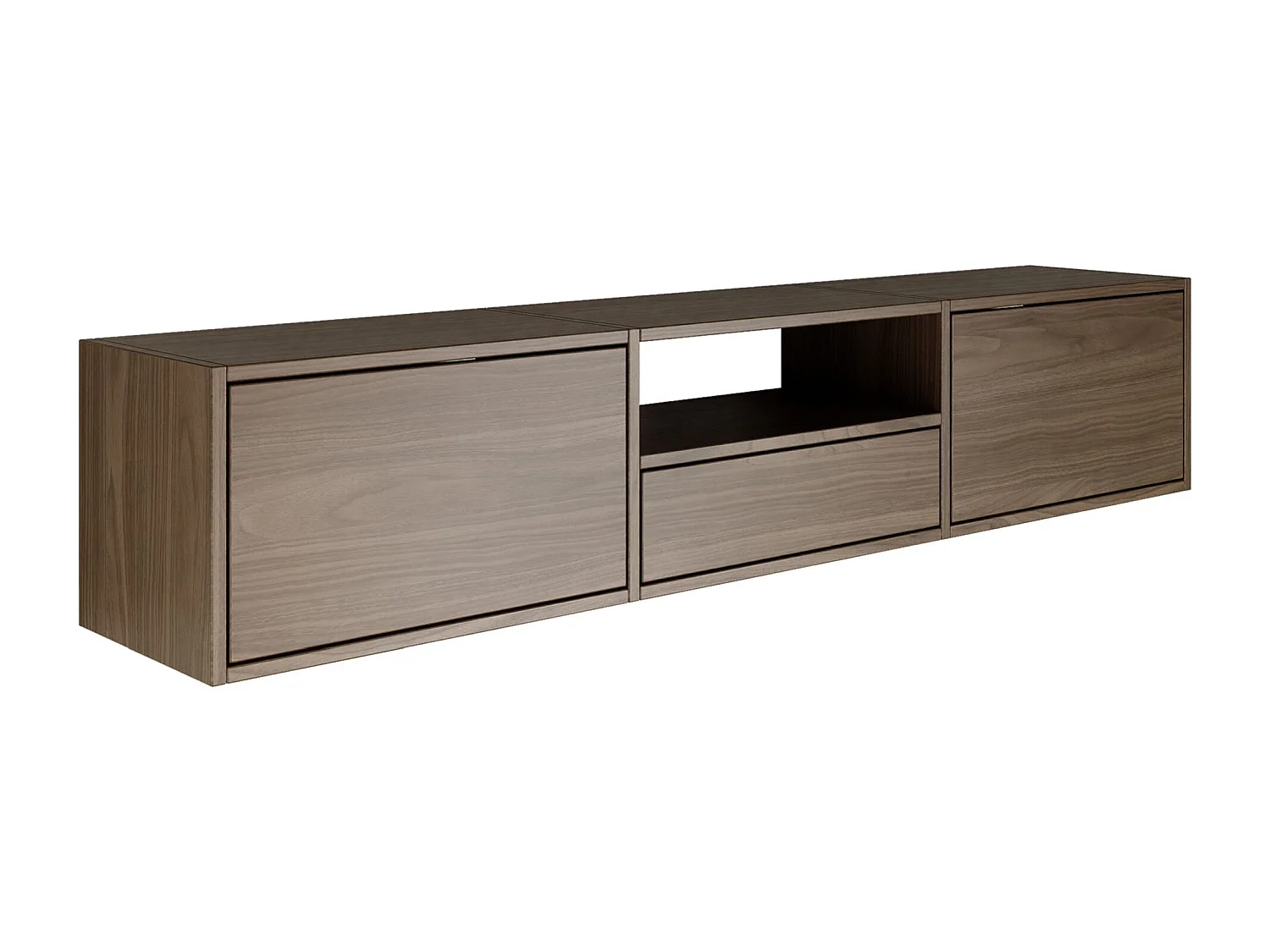 Meuble TV avec 3 abattants et une étagère – aspect noyer – 150 cm – FRAMME