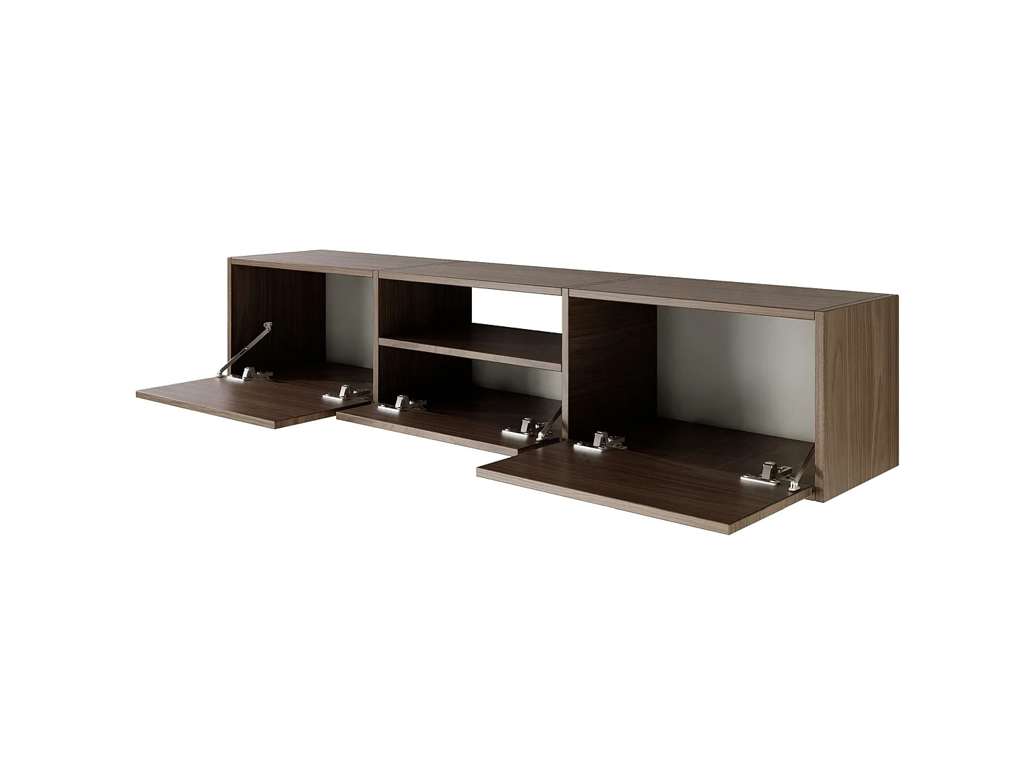 TV-Lowboard mit 3 Klappen und einer Ablage – Holzoptik Walnuss – 150 cm – FRAMME