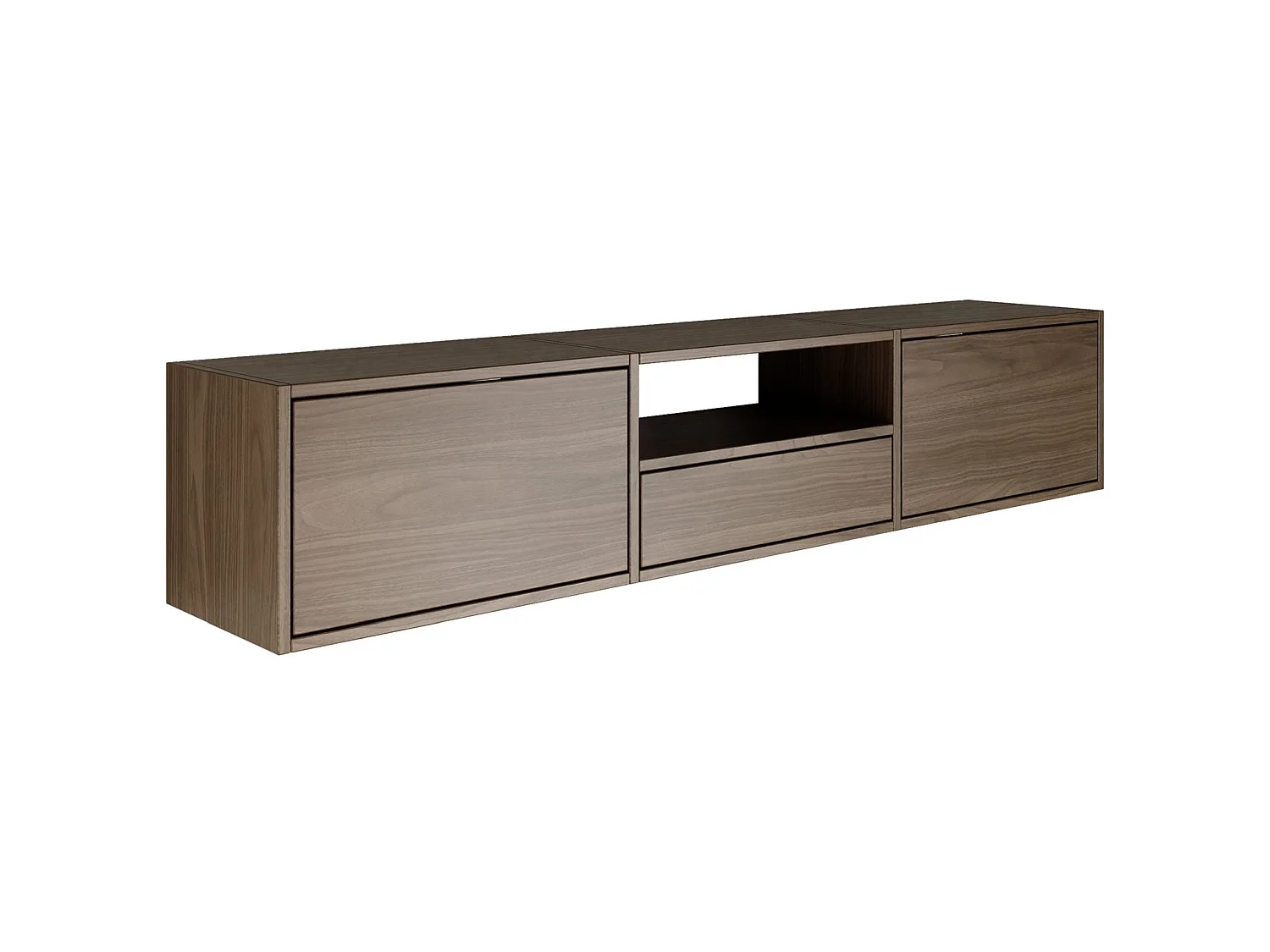 TV-Lowboard mit 3 Klappen und einer Ablage – Holzoptik Walnuss – 150 cm – FRAMME