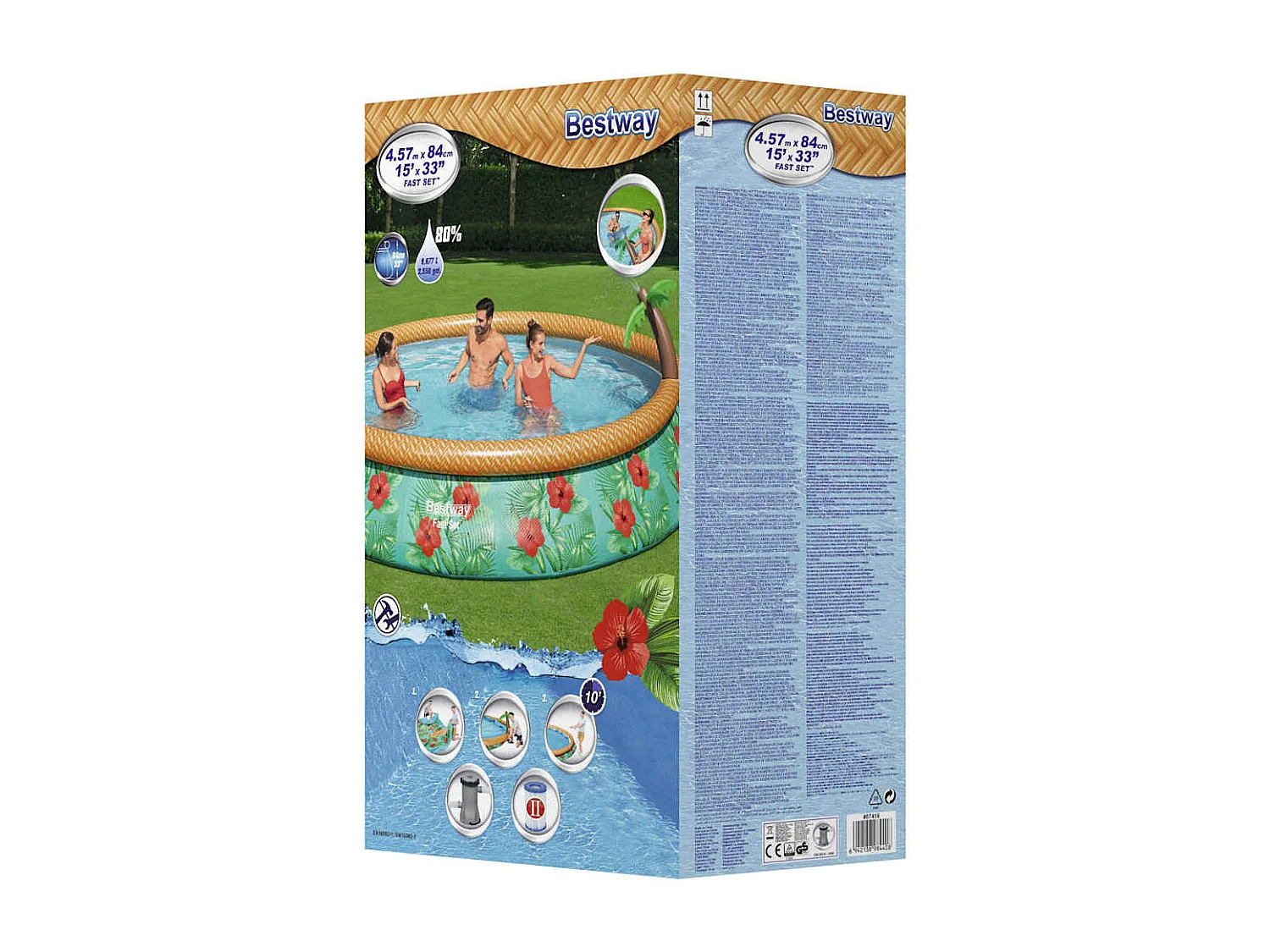 Piscina Gonfiabile Bestway Paradise Palms 9677L + Pompa di Filtraggio Ø457x84 cm Design Tropicale