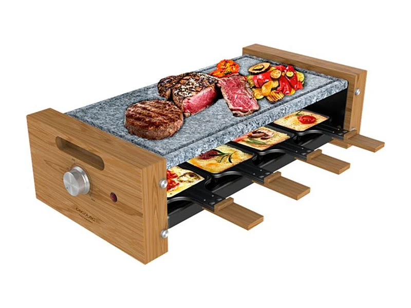 Raclette con parrilla Cecotec Cheese&Grill 8600 Wood AllStone 1200W 8 personas gris/madera