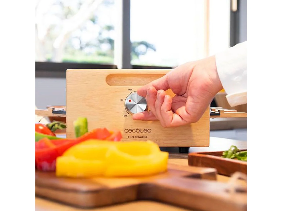 Raclette con parrilla Cecotec Cheese&Grill 8600 Wood AllStone 1200W 8 personas gris/madera
