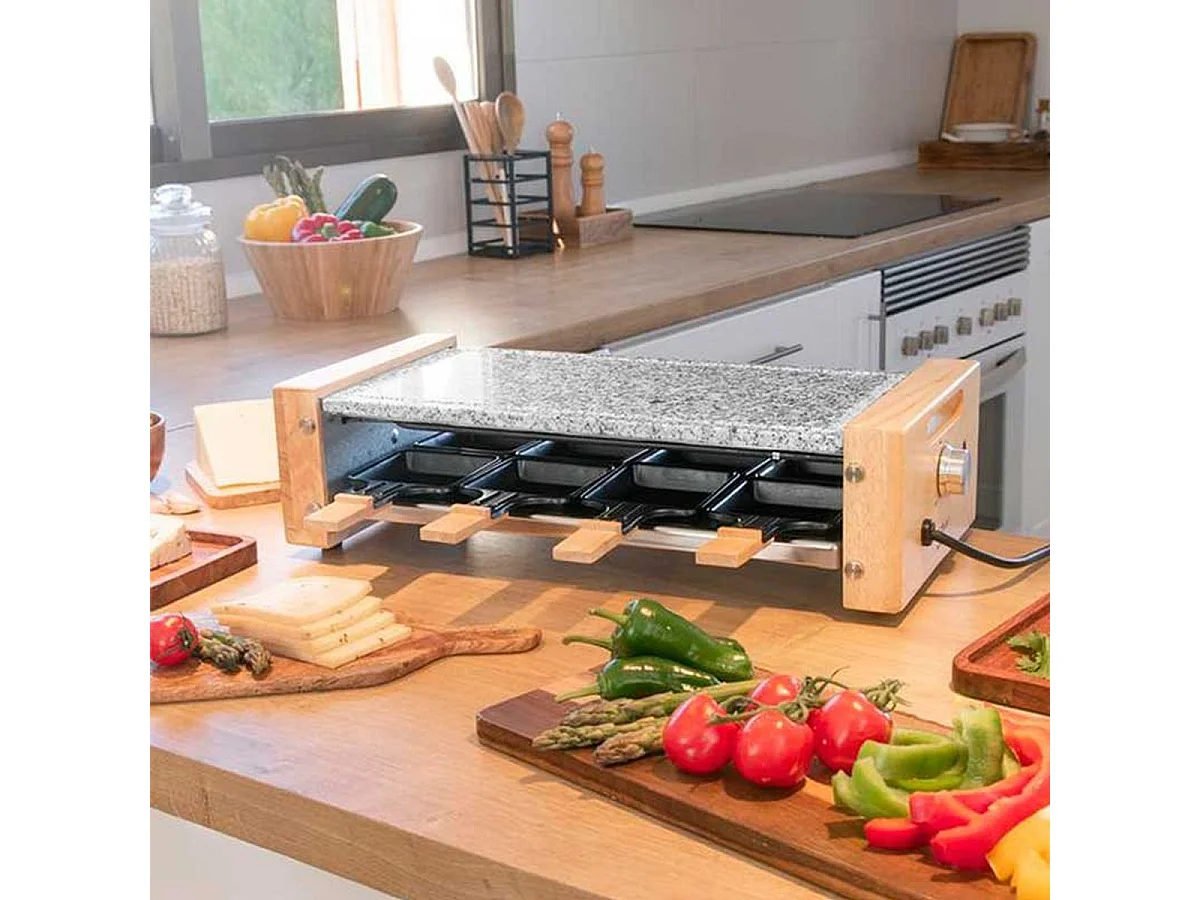 Raclette con parrilla Cecotec Cheese&Grill 8600 Wood AllStone 1200W 8 personas gris/madera