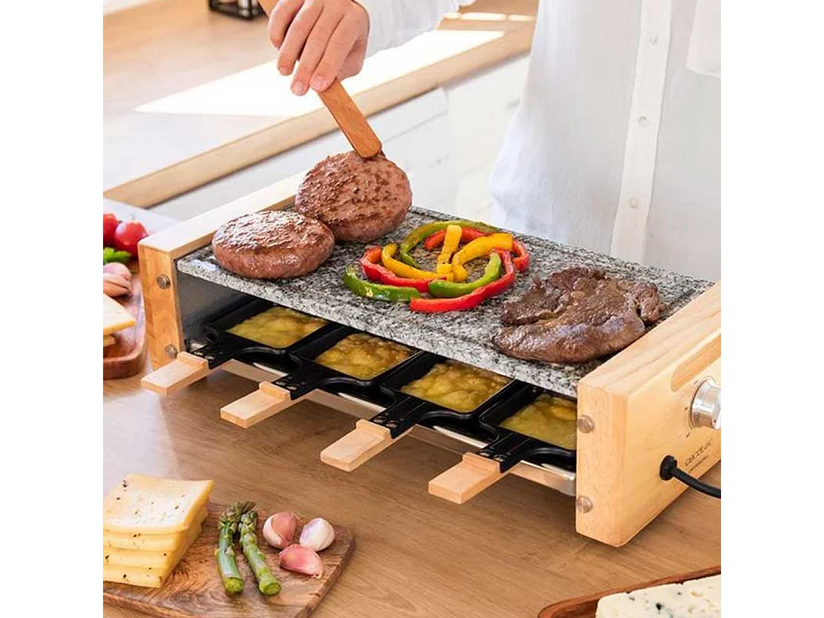 Raclette con parrilla Cecotec Cheese&Grill 8600 Wood AllStone 1200W 8 personas gris/madera
