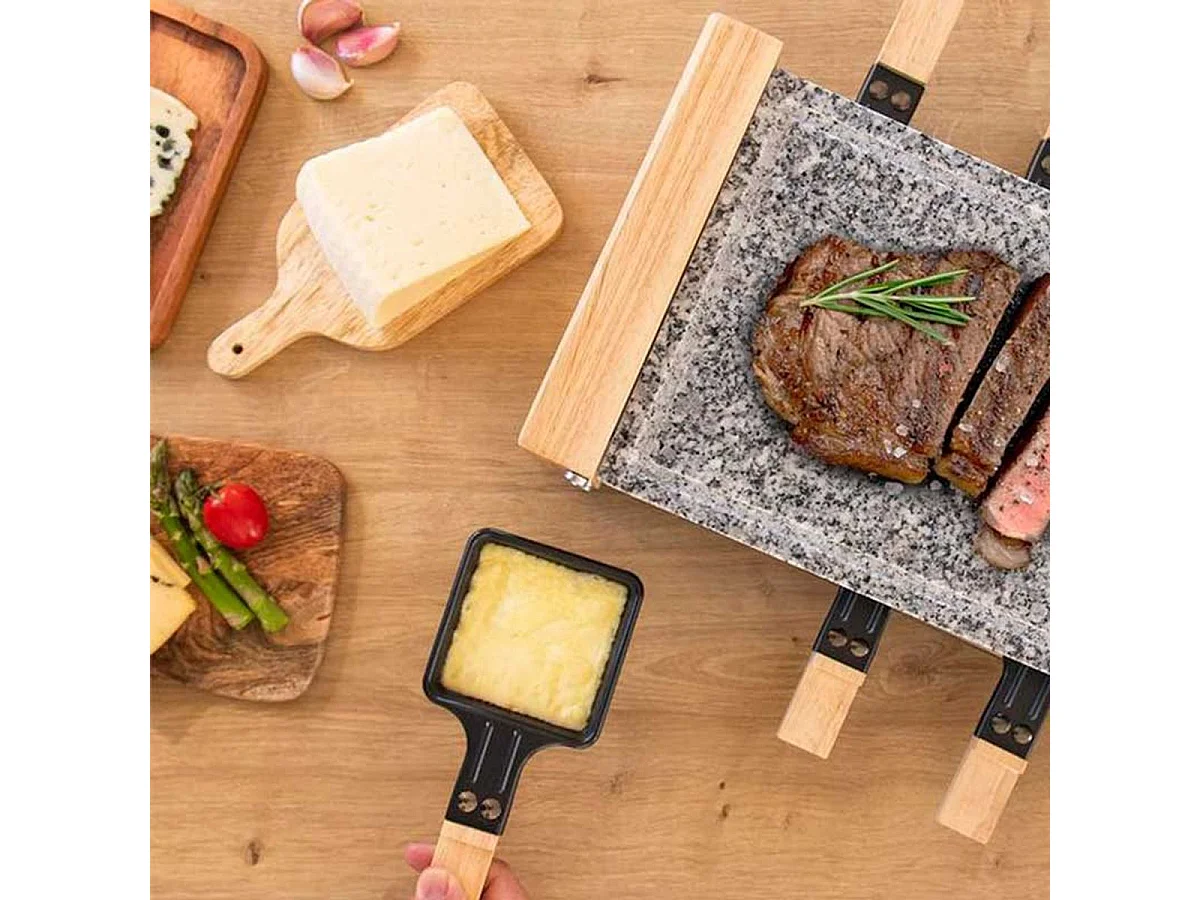 Raclette con parrilla Cecotec Cheese&Grill 8600 Wood AllStone 1200W 8 personas gris/madera