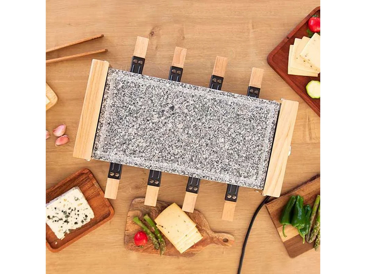 Raclette con parrilla Cecotec Cheese&Grill 8600 Wood AllStone 1200W 8 personas gris/madera
