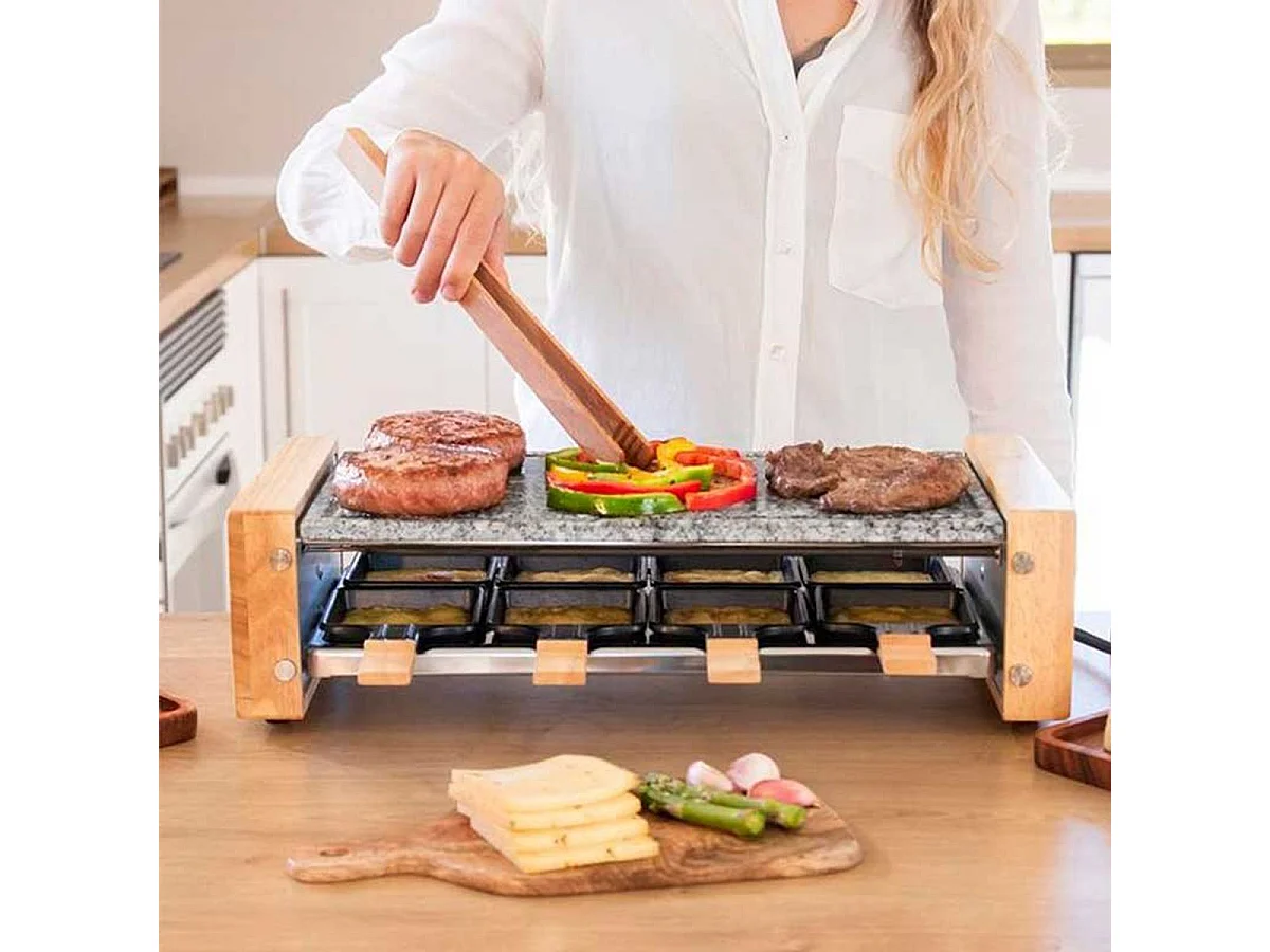 Raclette con parrilla Cecotec Cheese&Grill 8600 Wood AllStone 1200W 8 personas gris/madera