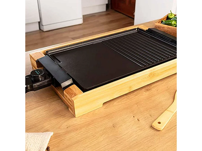 Plancha eléctrica Cecotec Tasty&Grill 2000 Bamboo Black 2000W madera/negro