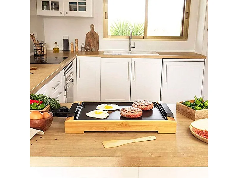 Plancha eléctrica Cecotec Tasty&Grill 2000 Bamboo 2000W madera/negro