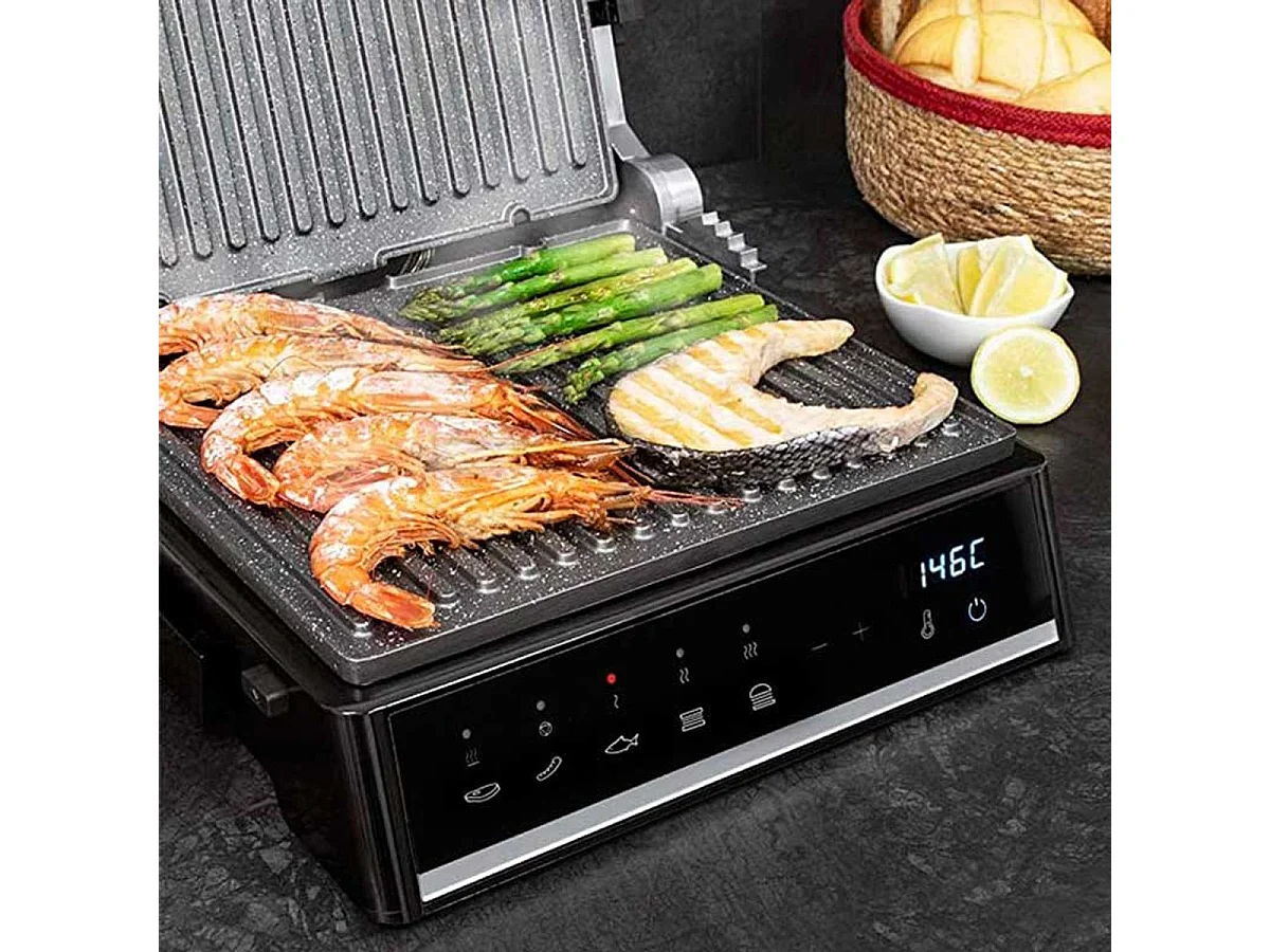 Parrilla eléctrica Cecotec Rock'nGrill Smart 2000W panel táctil inox/negro
