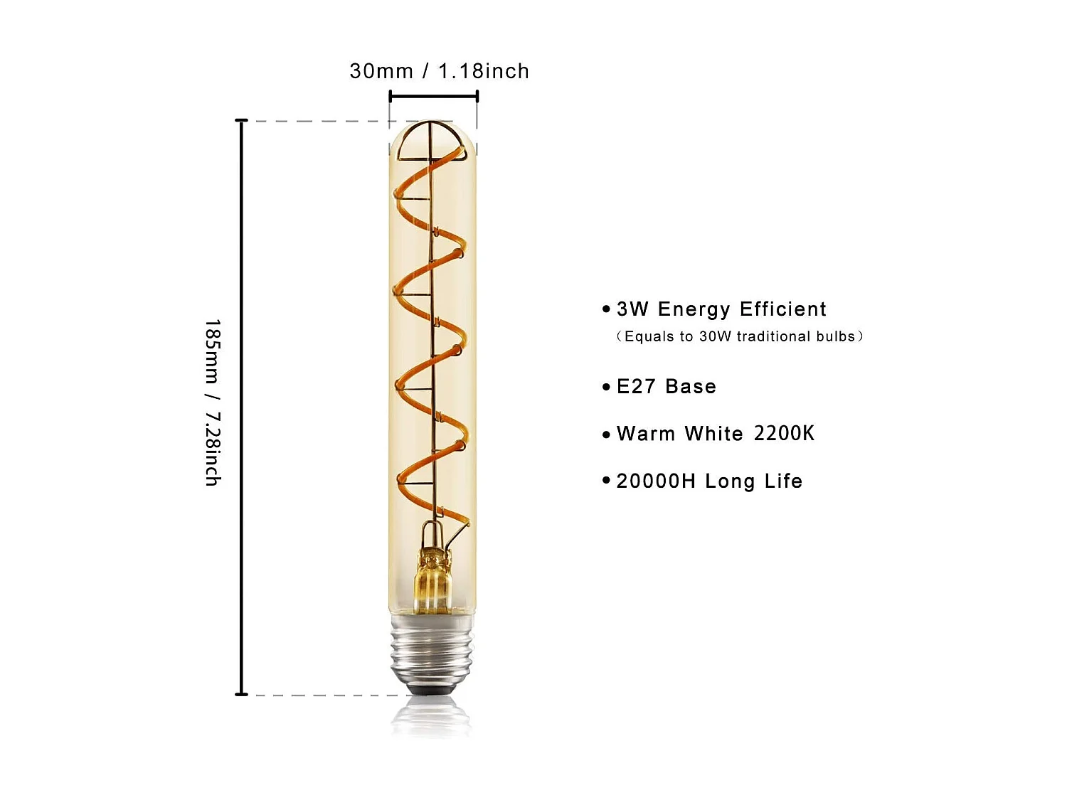 Ampoule led edison tubulaire nettlife e27 4 w, ampoule à incandescence vintage de forme tubulaire, 185 mm, filament spiralé blanc chaud
