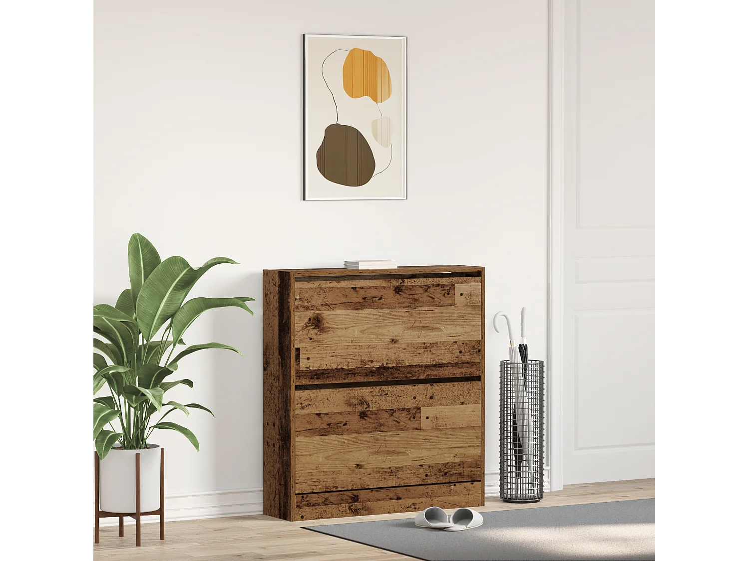 Buffet | Bahut | Meuble de rangement à chaussures avec tiroir escamotable bois ancien 80x21x87,5 cm