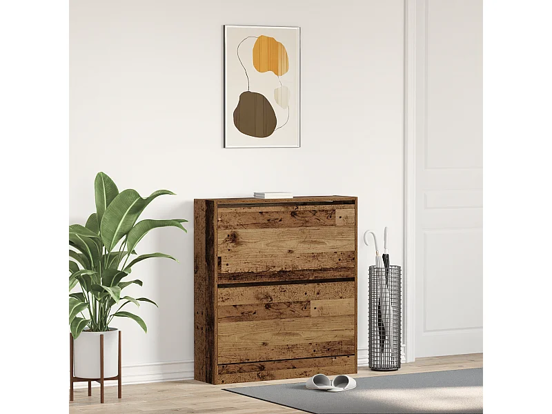 Buffet | Bahut | Meuble de rangement à chaussures avec tiroir escamotable bois ancien 80x21x87,5 cm