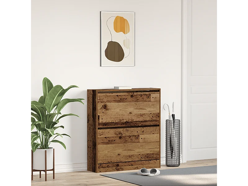 Buffet | Bahut | Meuble de rangement à chaussures avec tiroir escamotable bois ancien 80x21x87,5 cm