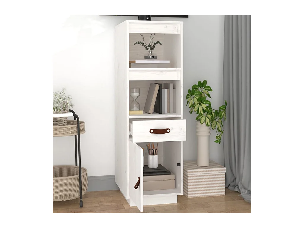 Buffet | Bahut | Meuble de rangement haut Blanc 34x40x108,5 cm Bois massif de pin