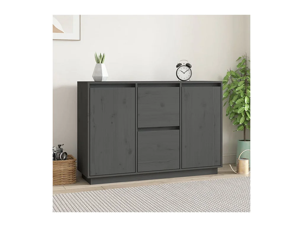 Credenza | Buffet | Armadio Grigia 111x34x75 cm in Legno Massello di Pino