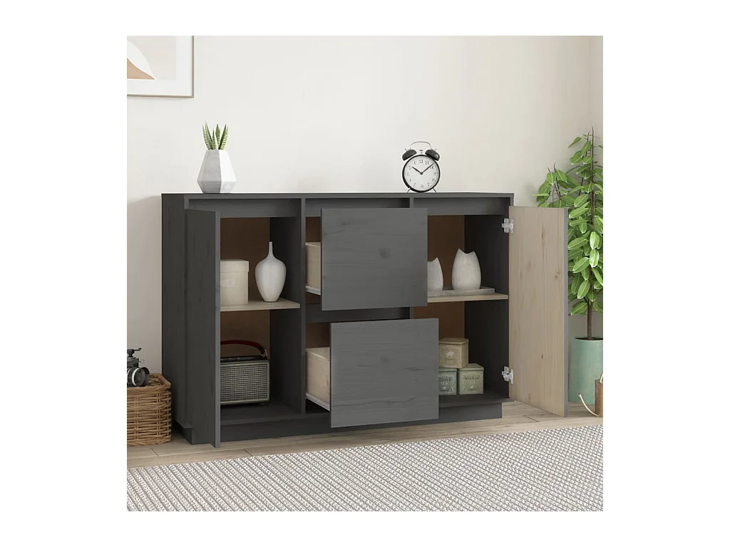 Credenza | Buffet | Armadio Grigia 111x34x75 cm in Legno Massello di Pino