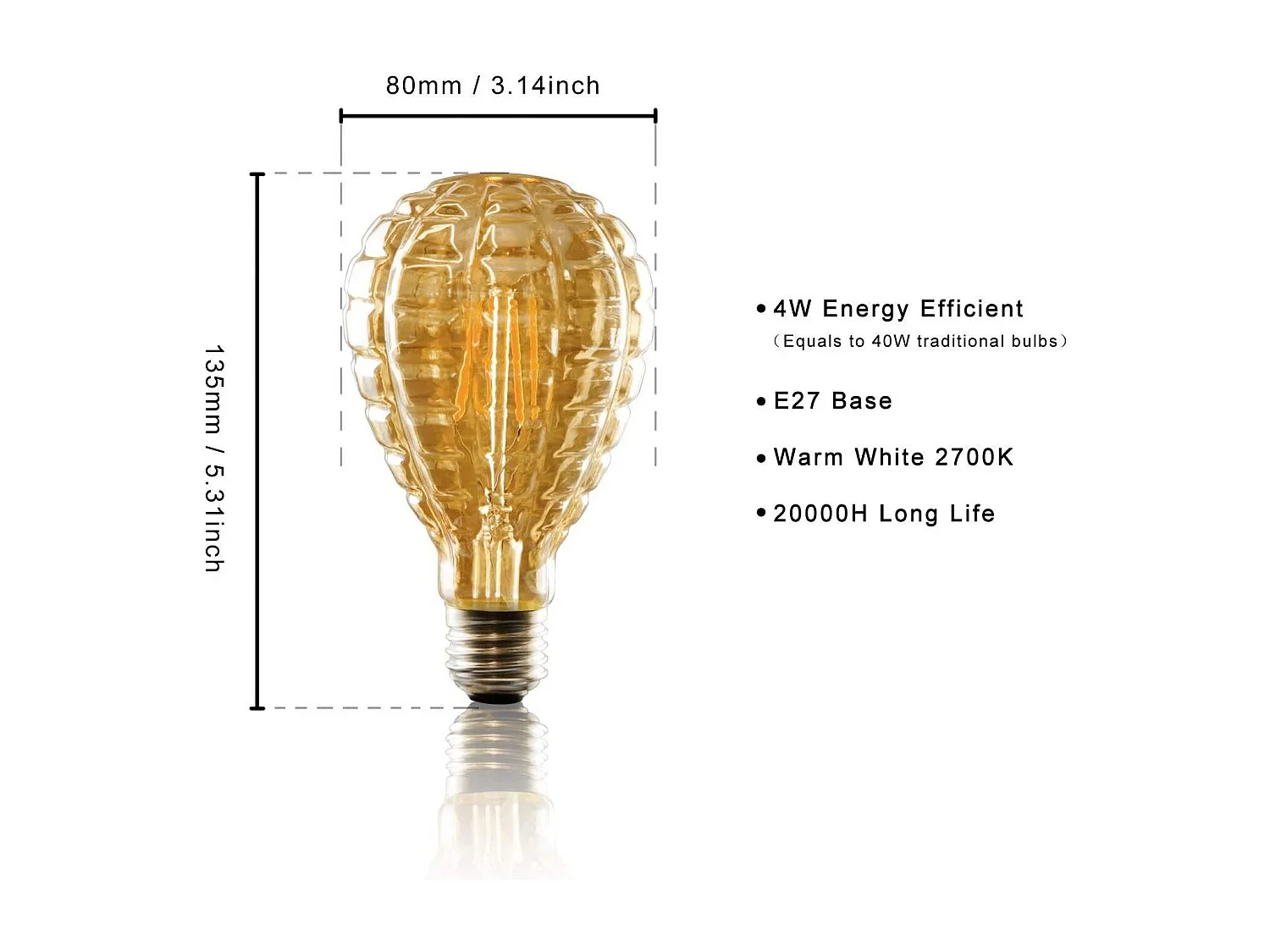 NETTLIFE Ampoule led e27 ampoule vintage ampoule rétro blanc chaud ampoule edison ampoule à filament blanc chaud lampe à économie d'énergie ampoule 4w