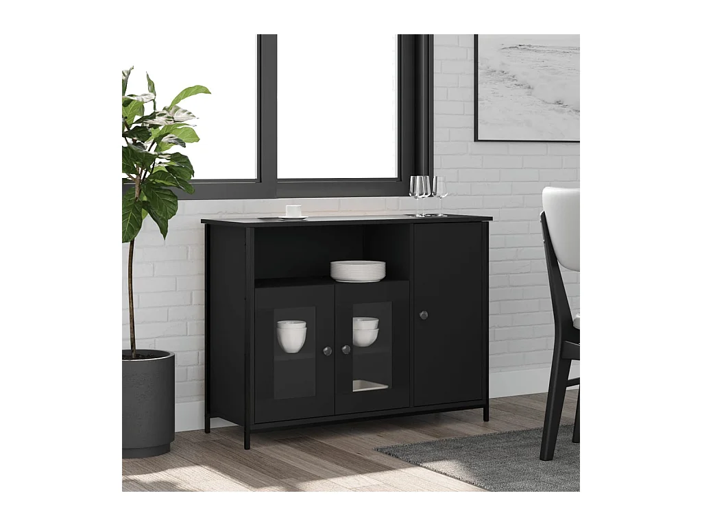 Credenza | Buffet | Armadio Nera 100x35x75 cm in Legno Multistrato